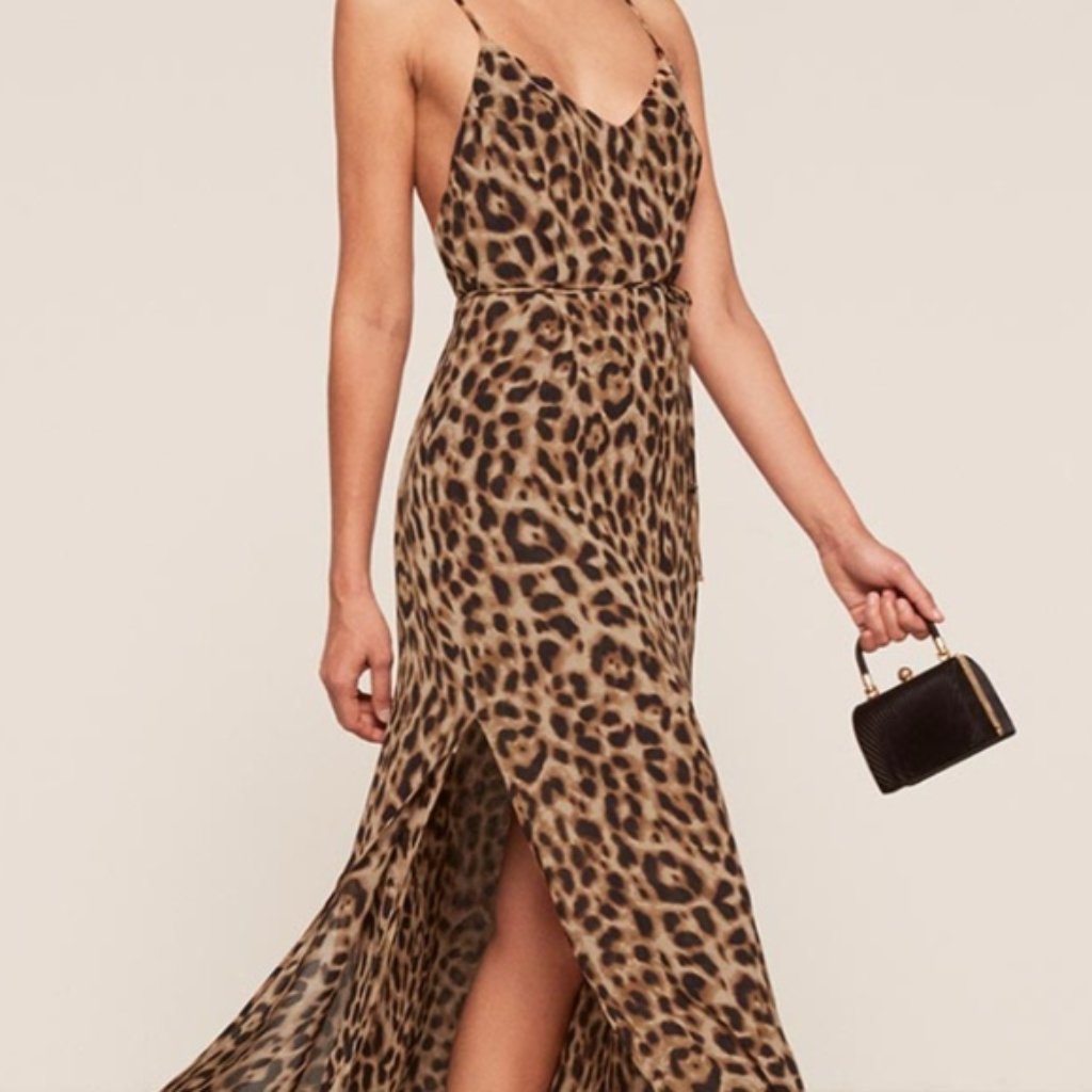 Reformation Leopard-Print Slip Maxi Dress In Tan And Black